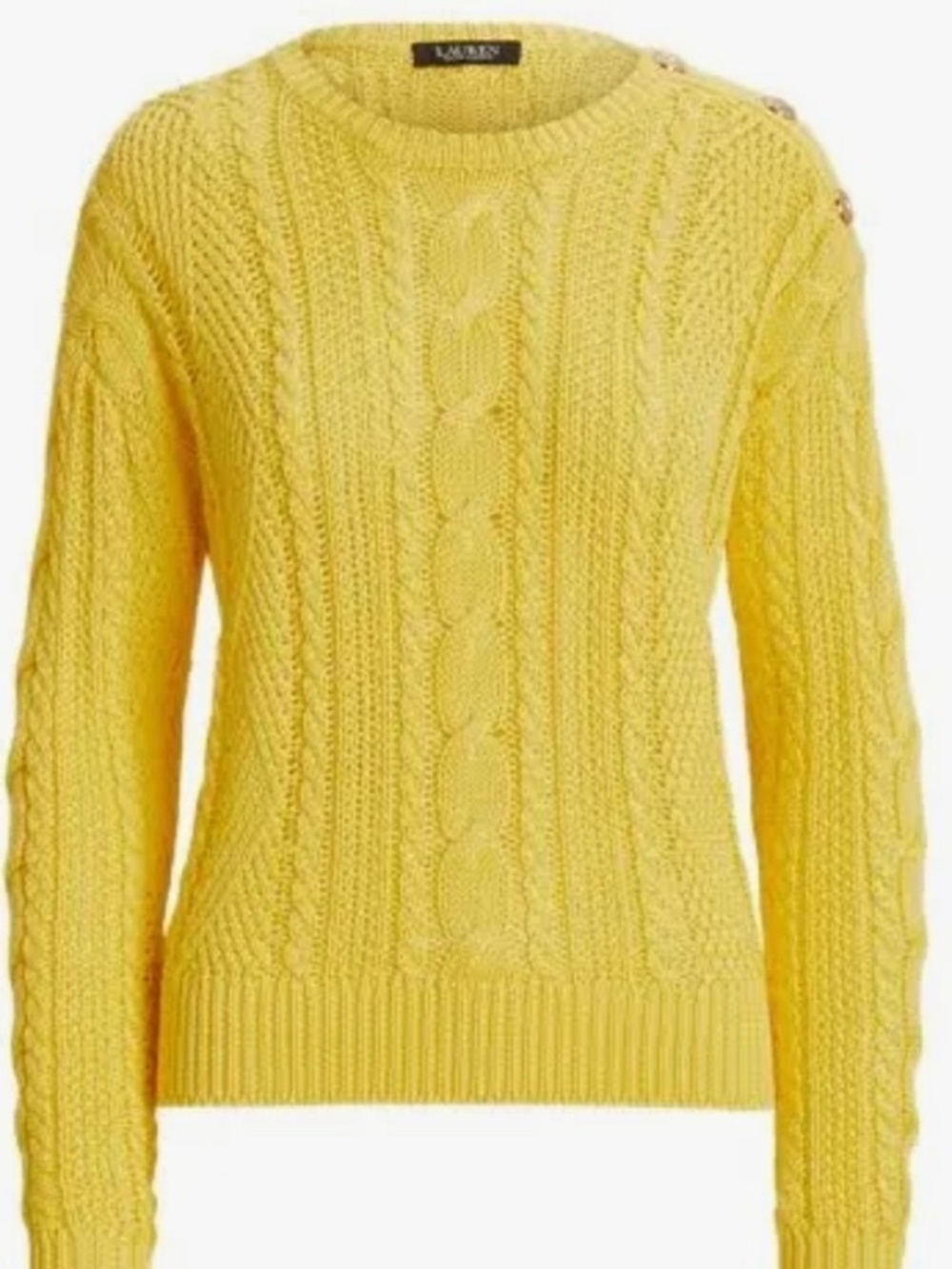 Lauren Ralph Lauren Aran-Knit Cotton Sweater Yellow Cable Knit Women Size S